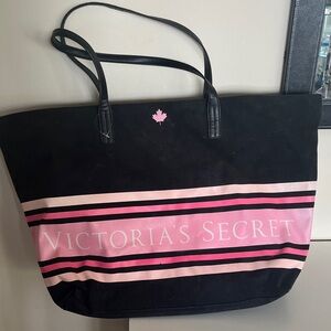 Victoria's Secret Black and Pink Striped Tote